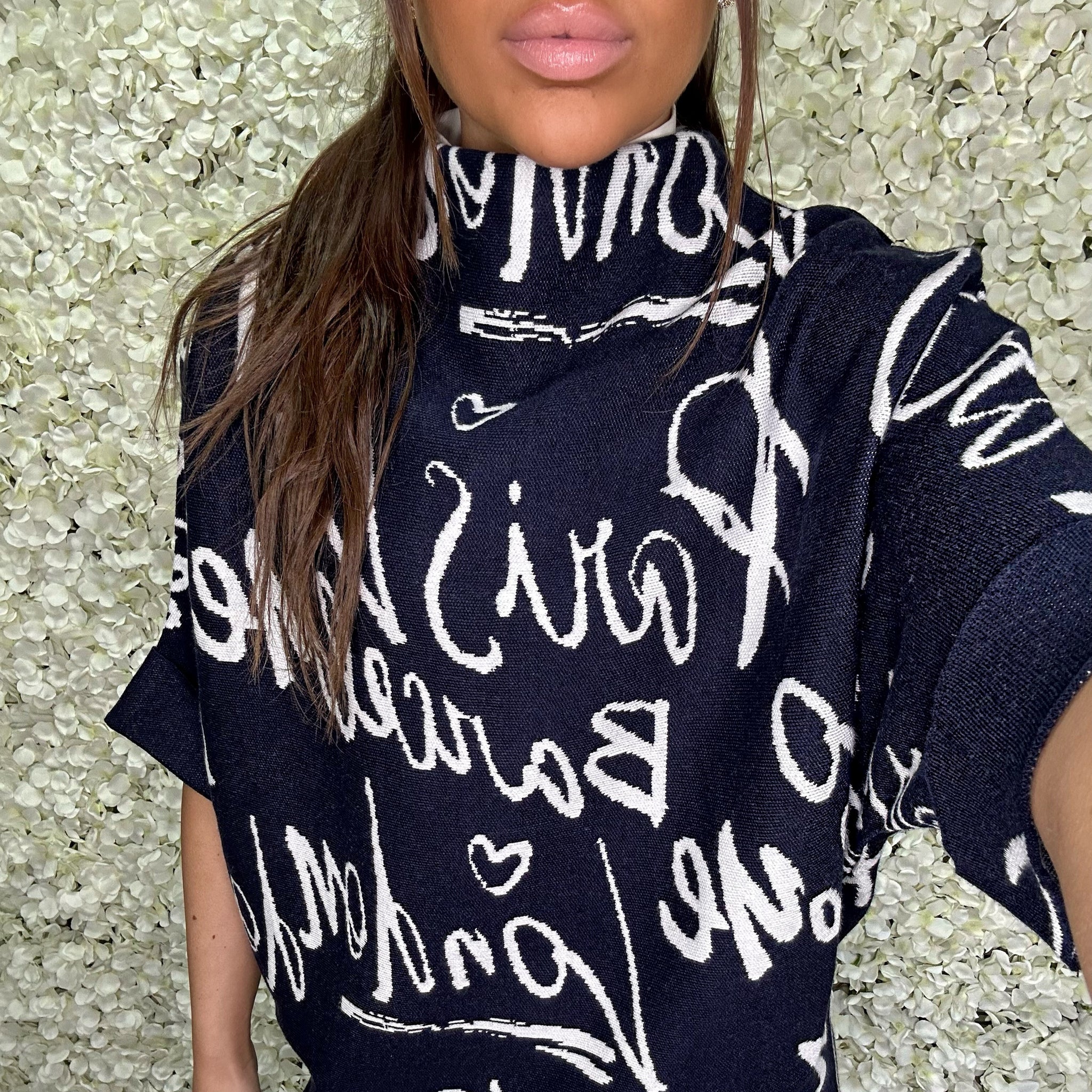 Navy Graffiti Slogan 3/4 Sleeve Jumper