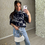 Navy Graffiti Slogan 3/4 Sleeve Jumper