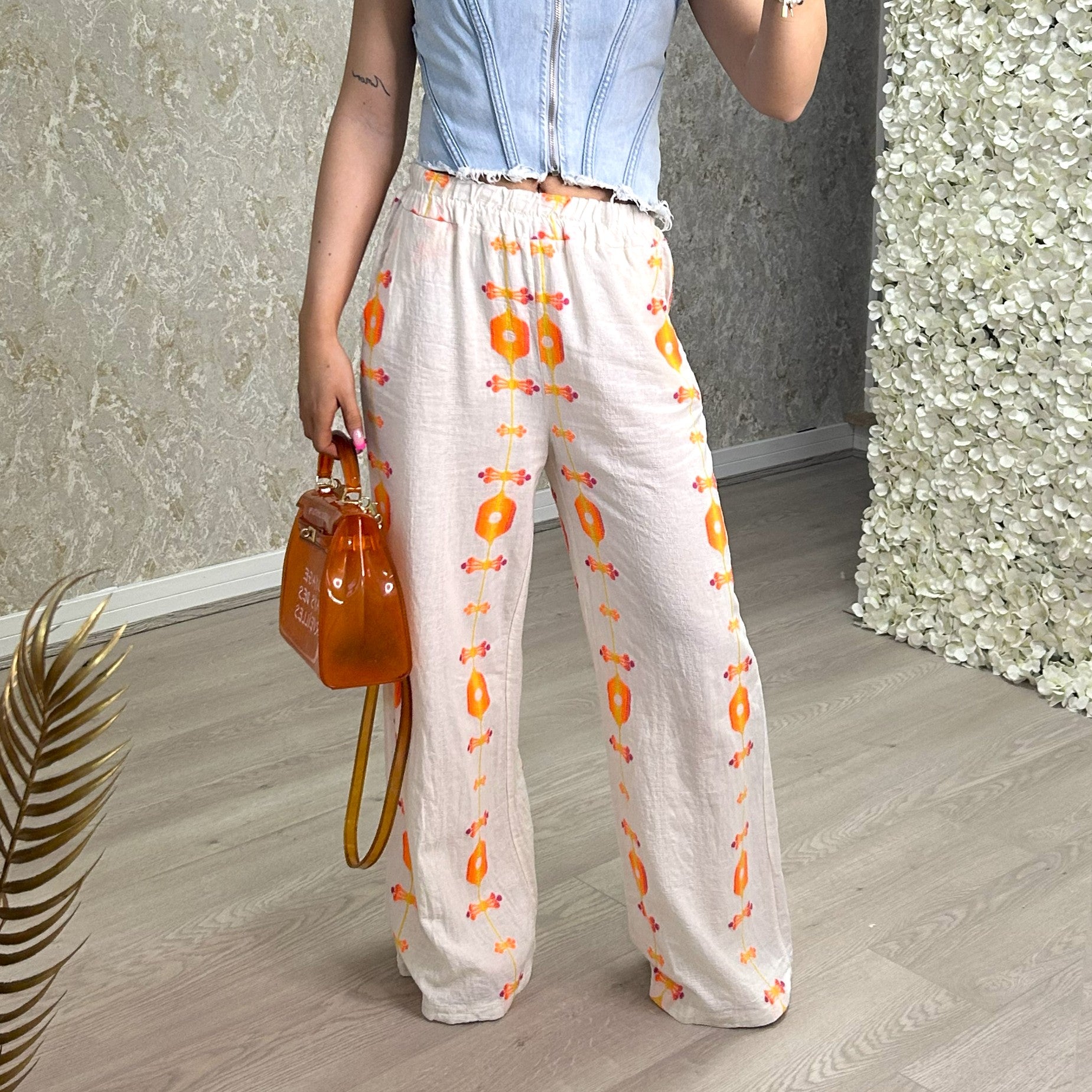 Straight Leg Trousers With Artisanal Embroidery