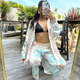 Palm Tree And Pineapple Print Satin Feel Trousers