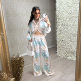 Palm Tree And Pineapple Print Satin Feel Trousers