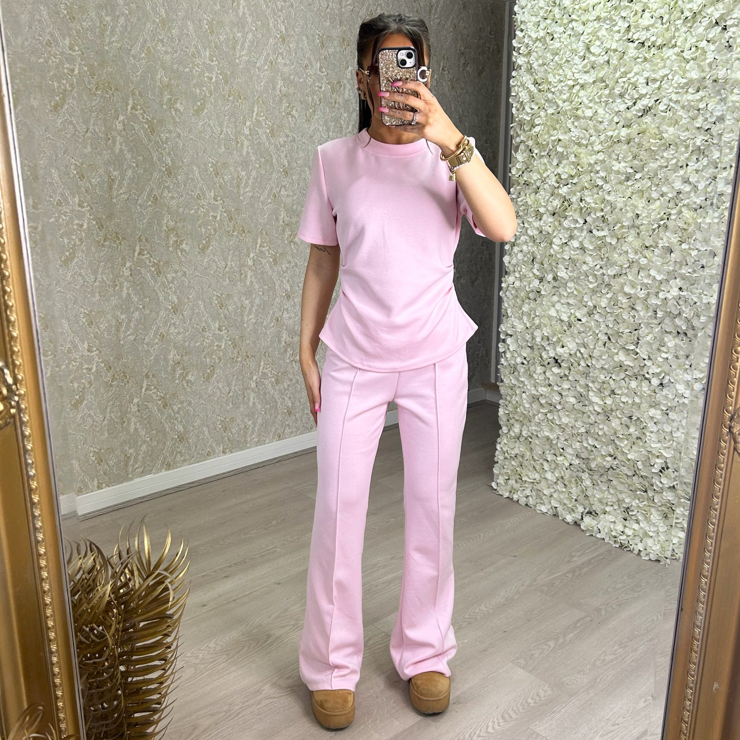 Super Soft Cinch Waist Top And Trouser Set