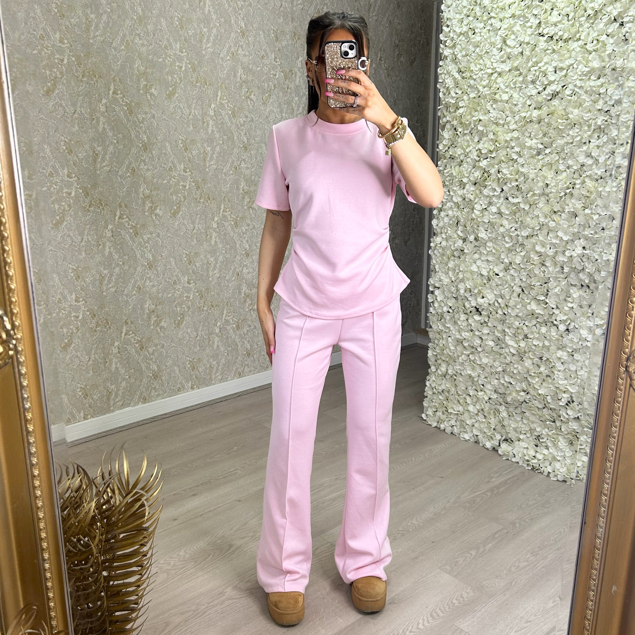 Super Soft Cinch Waist Top And Trouser Set
