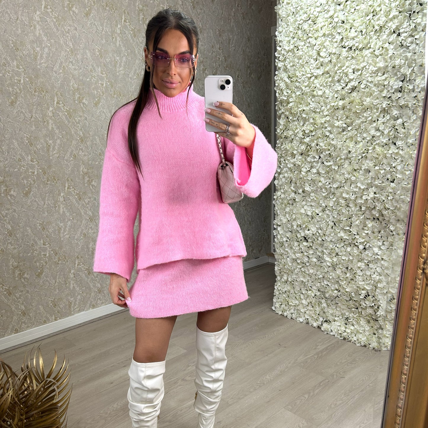 Plain Knitted Jumper And Skirt Set