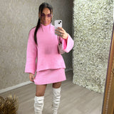 Plain Knitted Jumper And Skirt Set