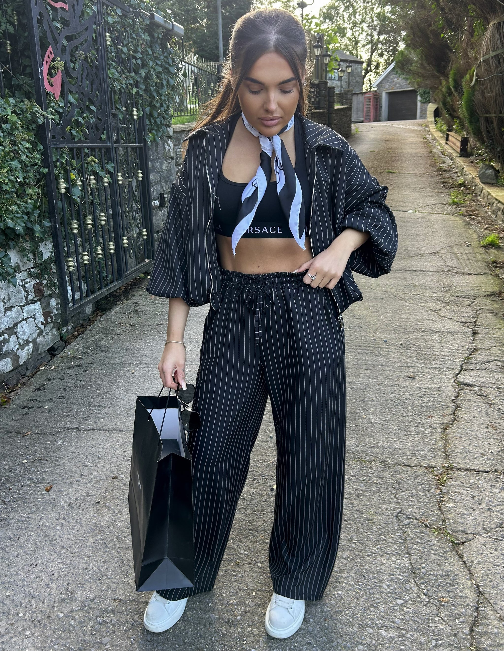 'Thea' - Pinstripe Zip Cropped Jacket