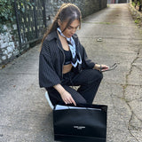 'Thea' - Pinstripe Zip Cropped Jacket
