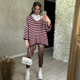 Red And Cream Stripe Knitted V-neck Jumper