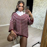 Red And Cream Stripe Knitted V-neck Jumper