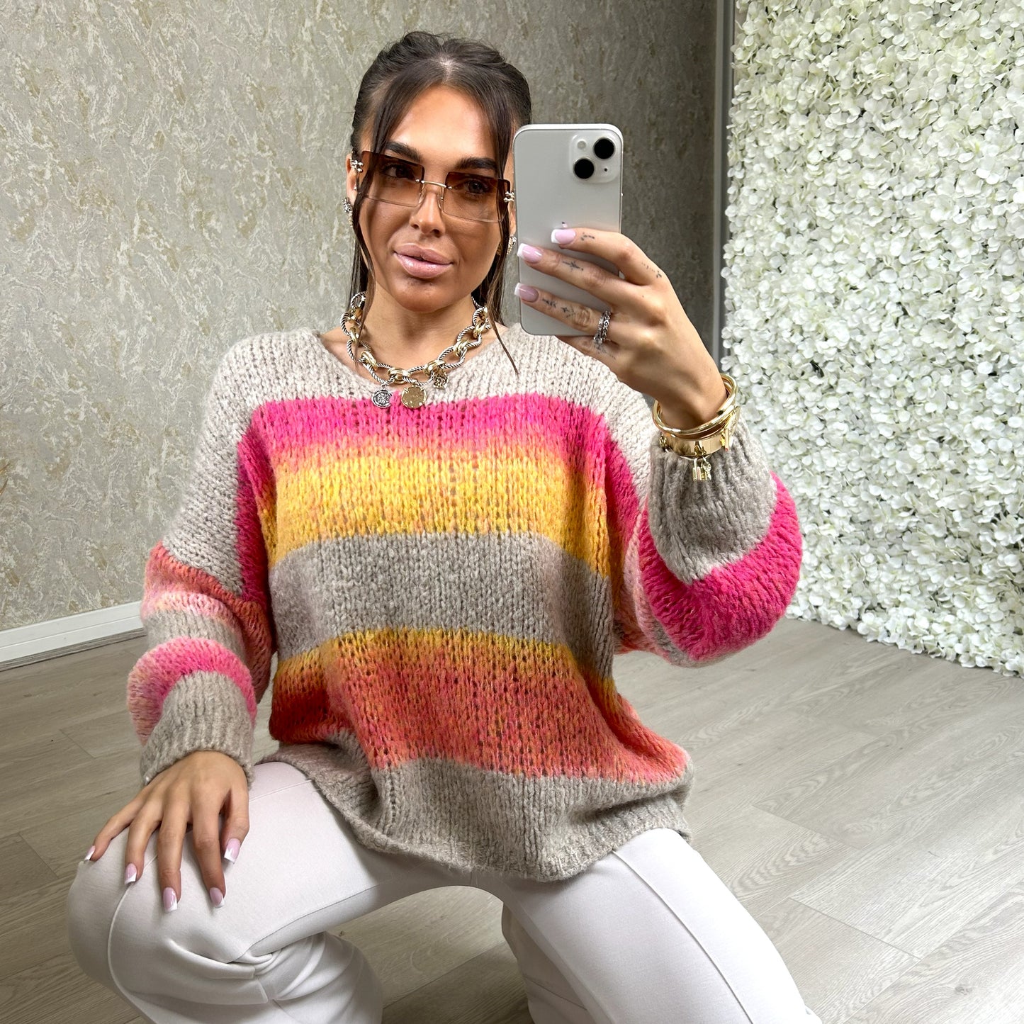 Stripe Knitted V-neck Jumper