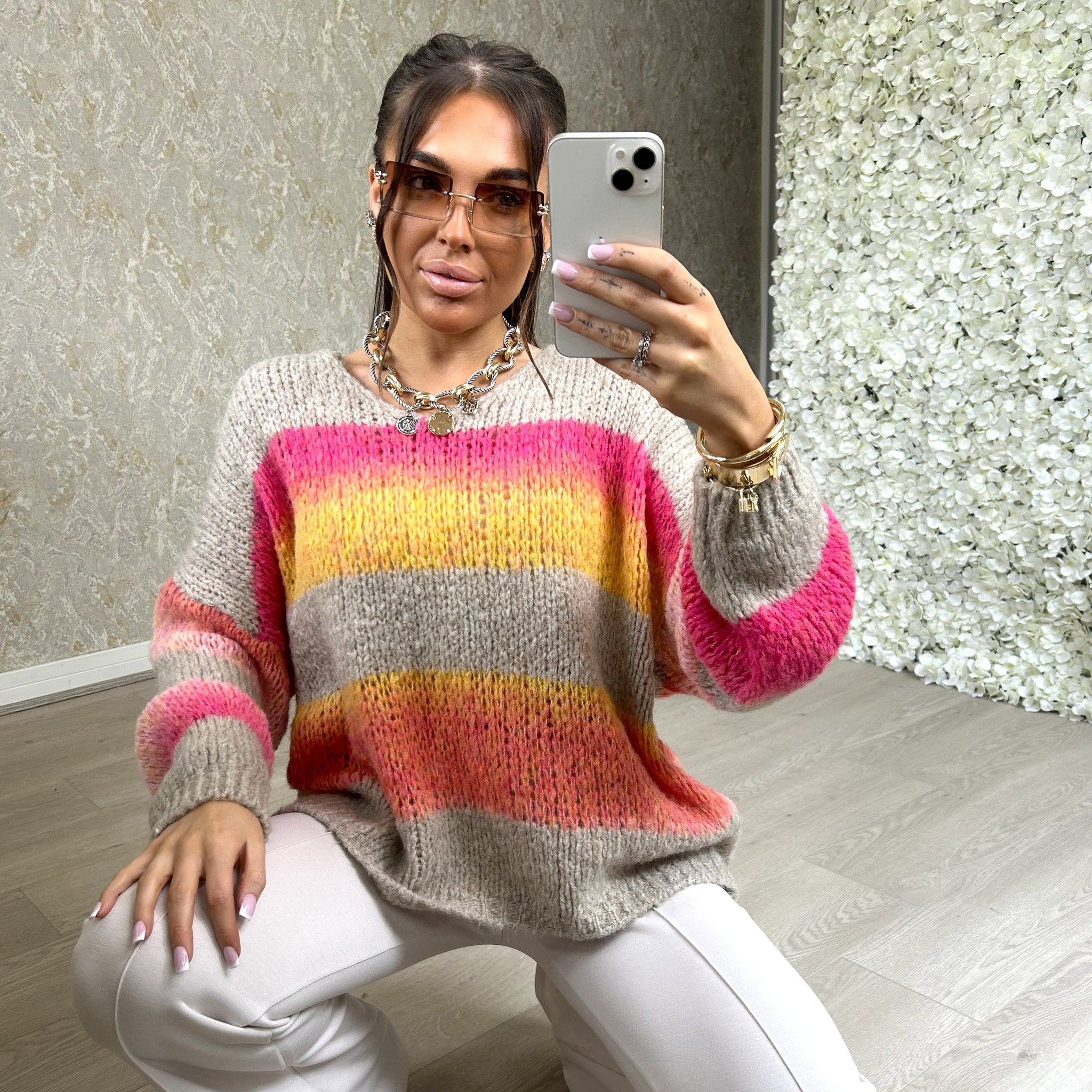 Stripe Knitted V-neck Jumper