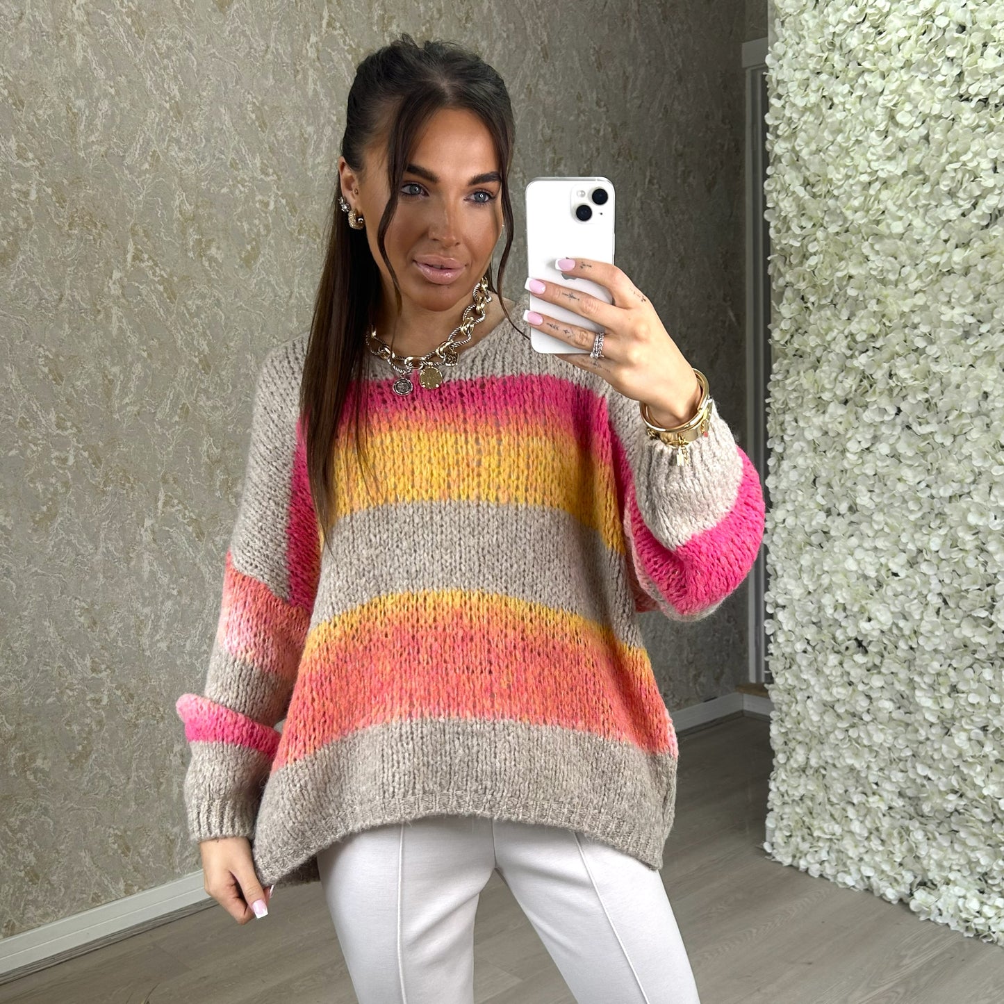 Stripe Knitted V-neck Jumper