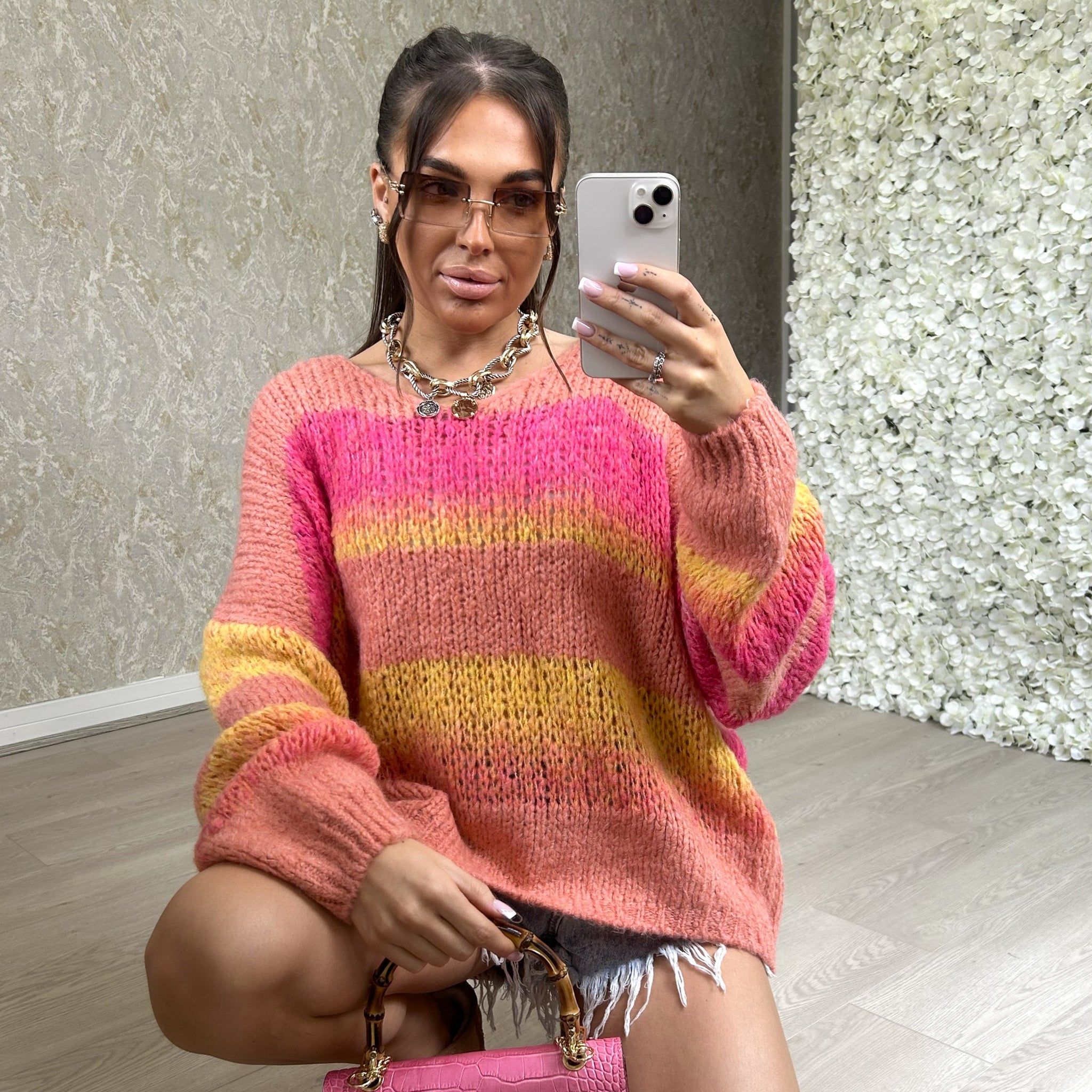 Stripe Knitted V-neck Jumper