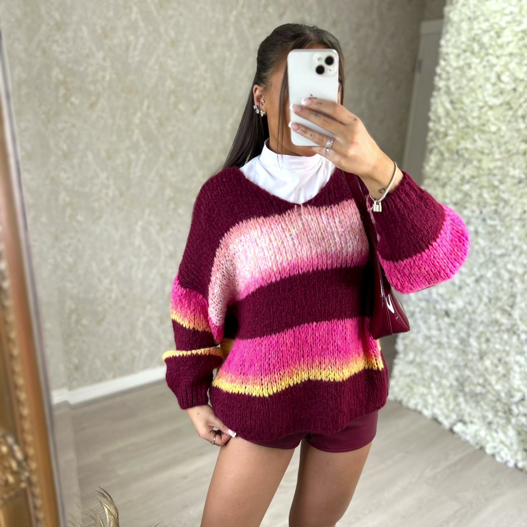 'Alora' - Stripped Knitted V-neck Jumper