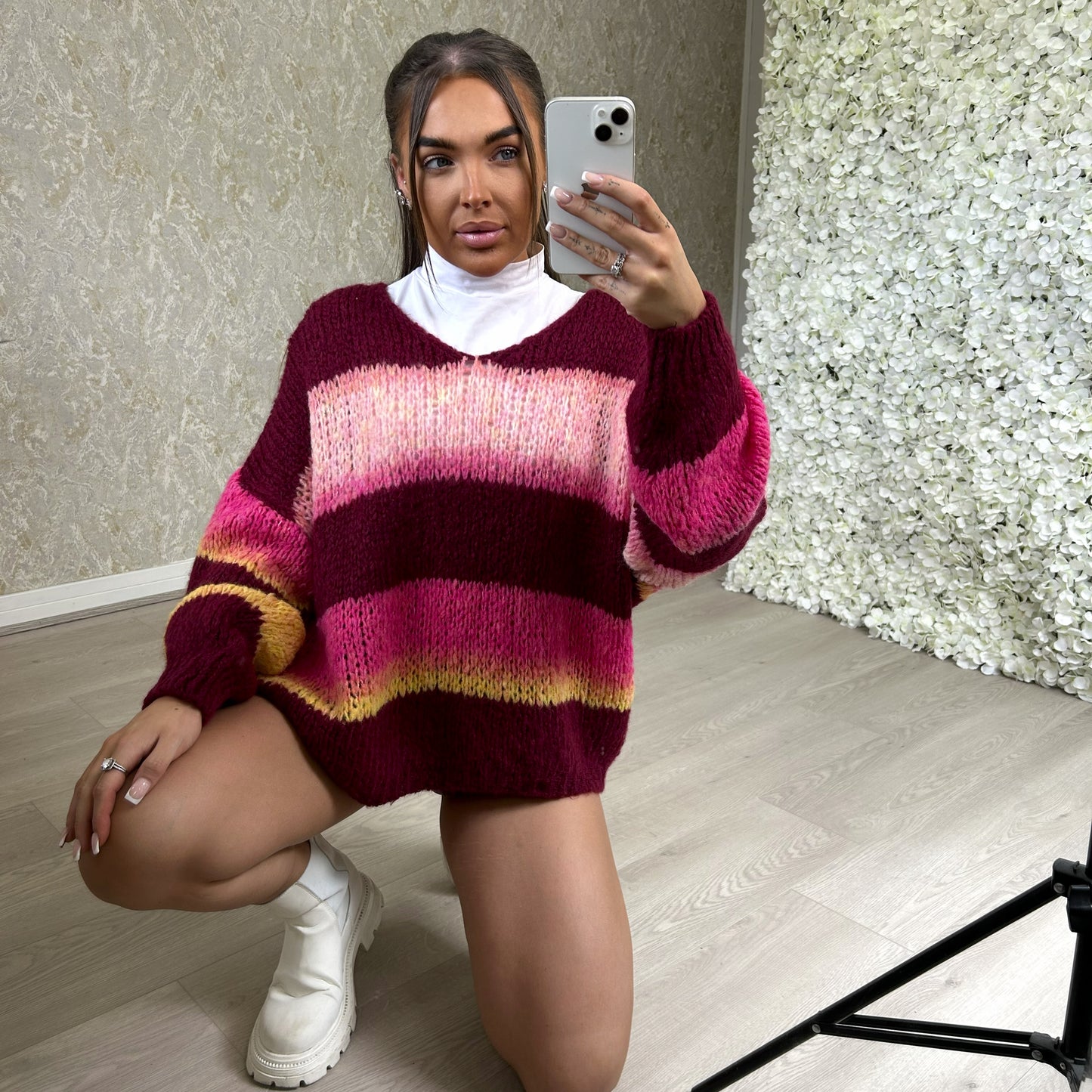 'Alora' - Stripped Knitted V-neck Jumper