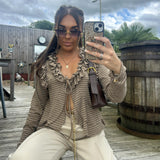 Stripe Ruffle Tie Front Top