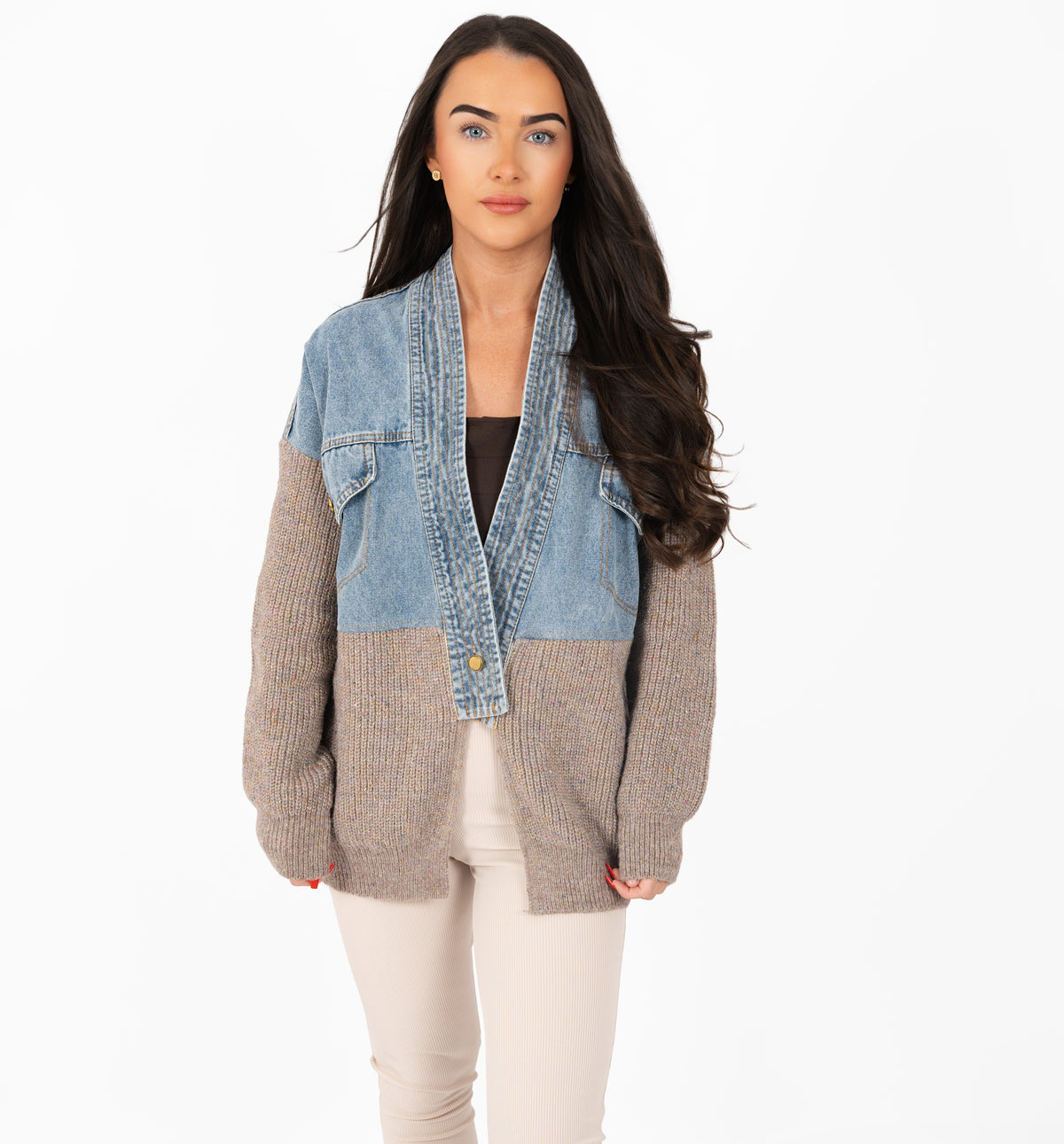 'Sophia' - Denim Knit Contrast Jacket