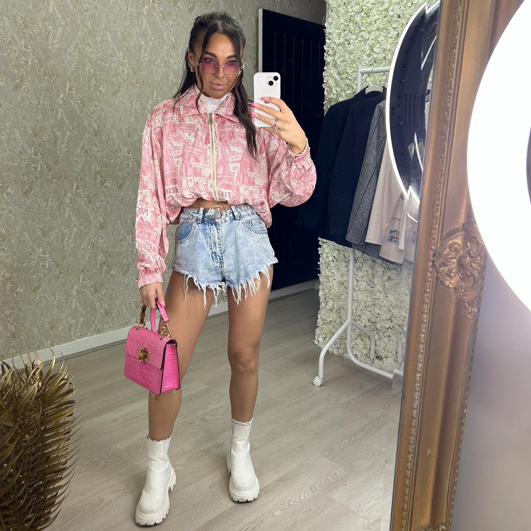 Satin Feel 'Paris' Print Bomber Jacket