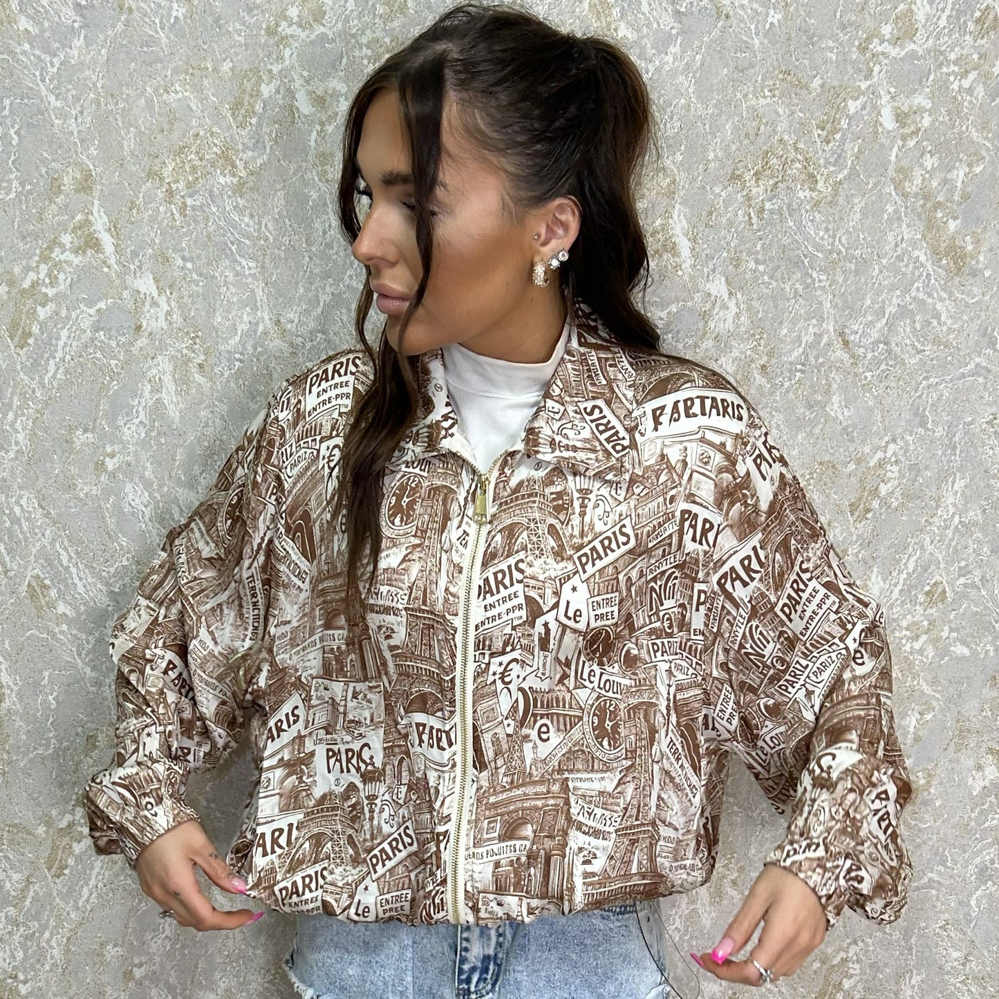 Satin Feel 'Paris' Print Bomber Jacket