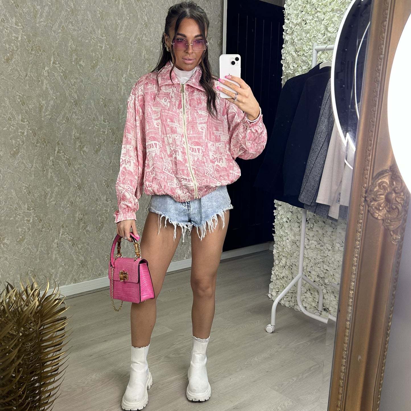 Satin Feel 'Paris' Print Bomber Jacket