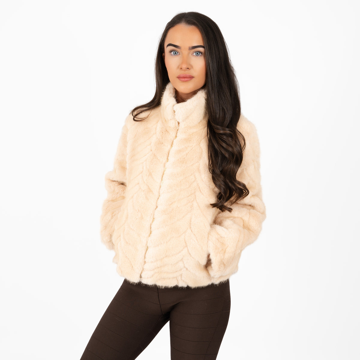 'Carmen' - Chevron Faux Fur Jacket