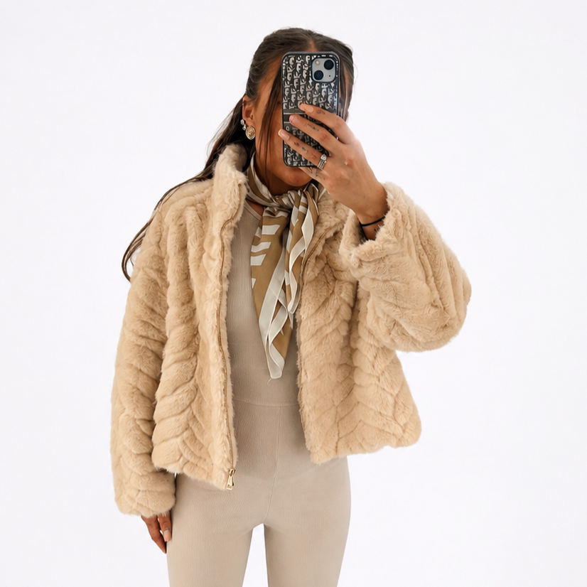 'Carmen' - Chevron Faux Fur Jacket