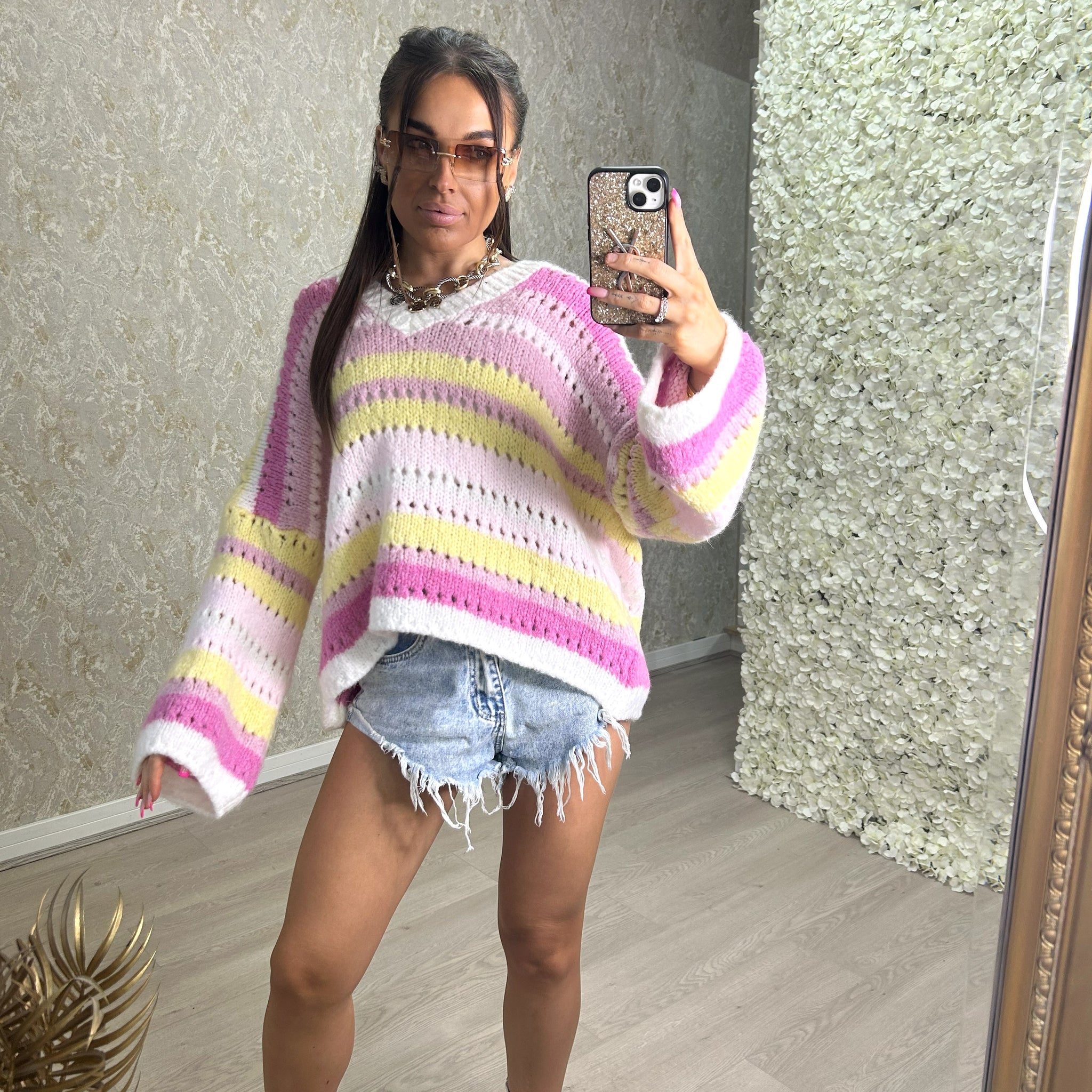 Stripe V-neck Knitted Jumper