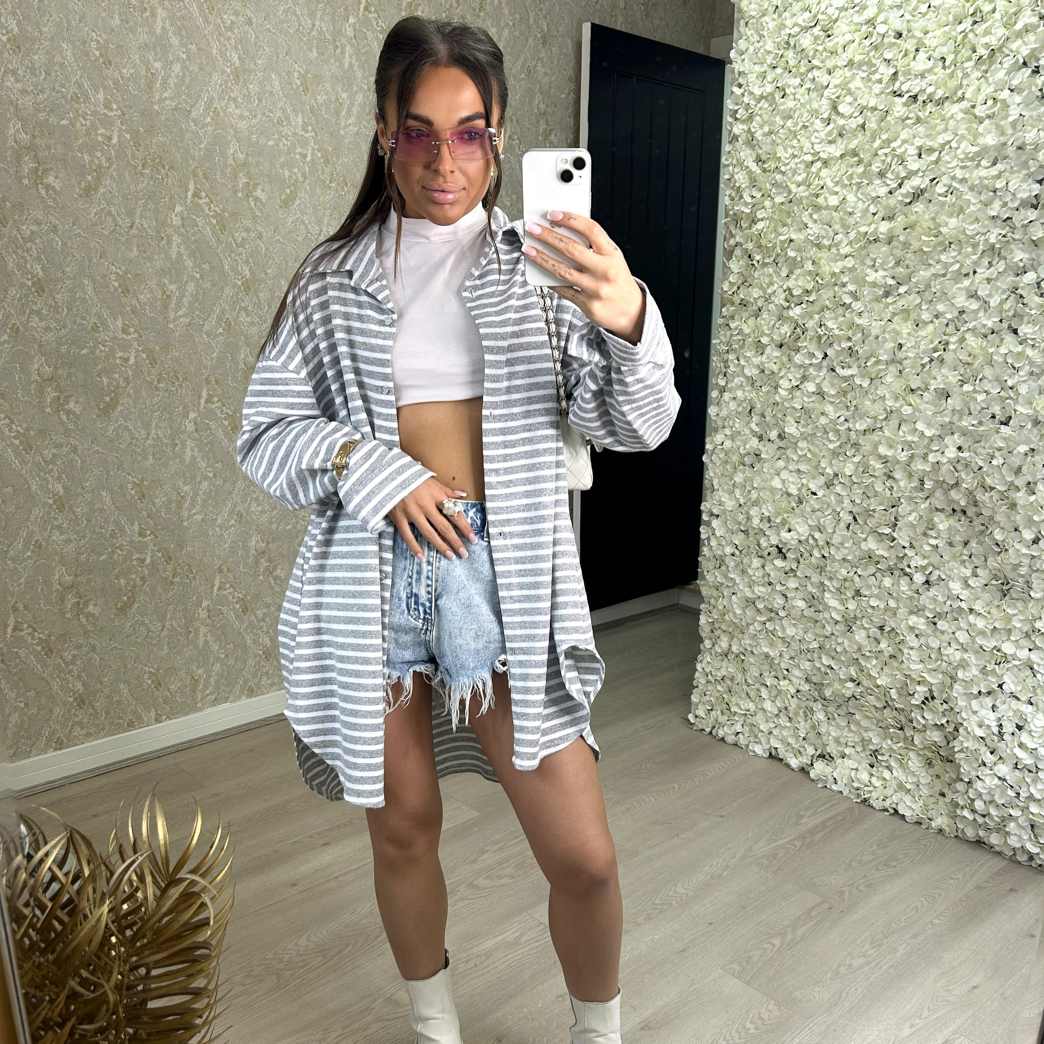 Stripe Oversized Hi-Low Shirt Dress