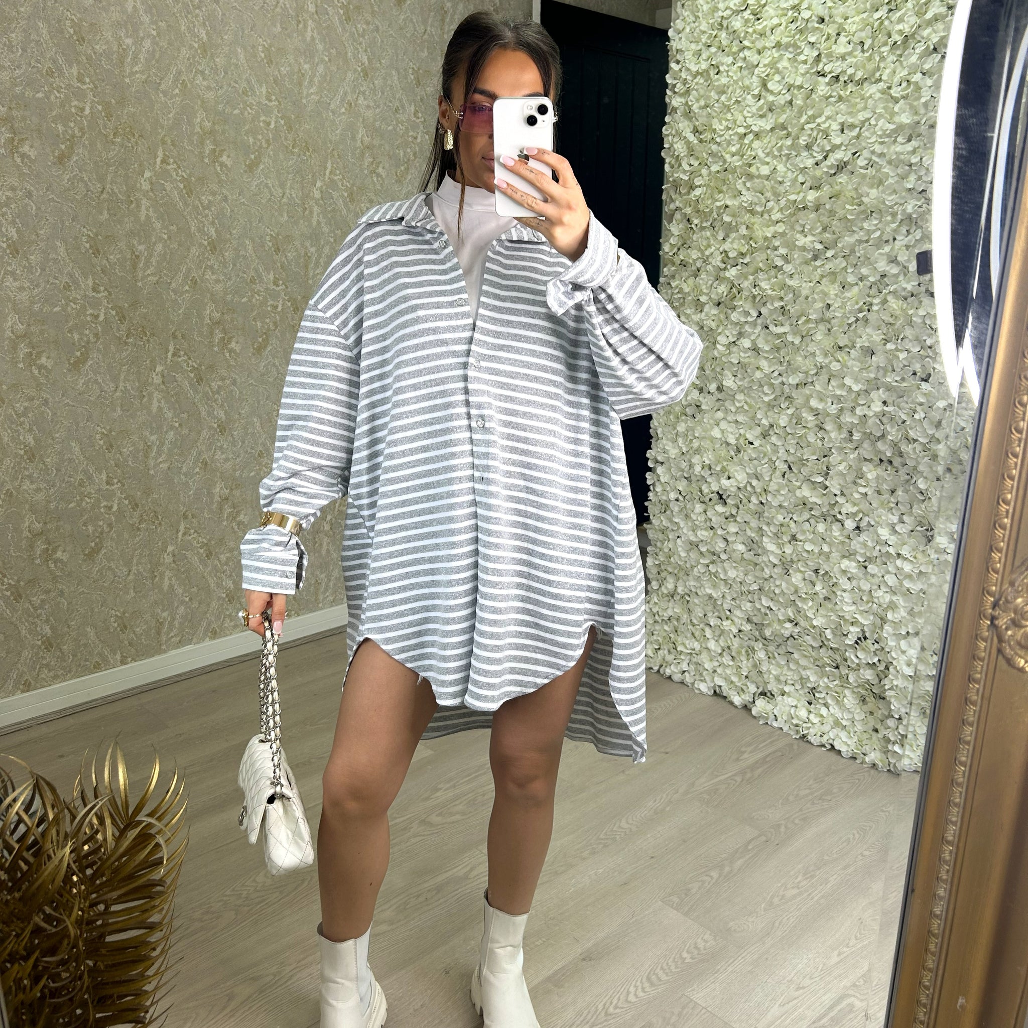 Stripe Oversized Hi-Low Shirt Dress