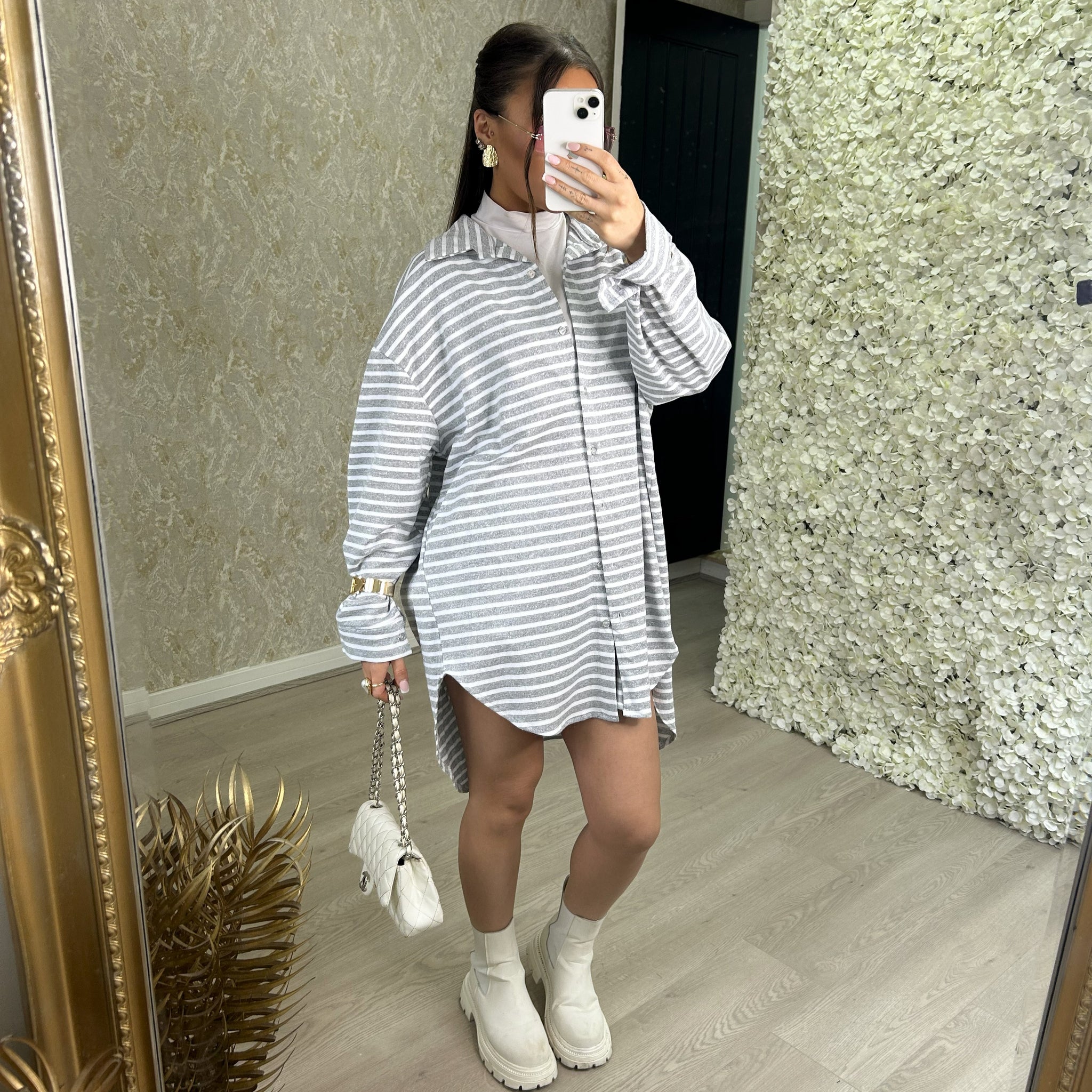 Stripe Oversized Hi-Low Shirt Dress