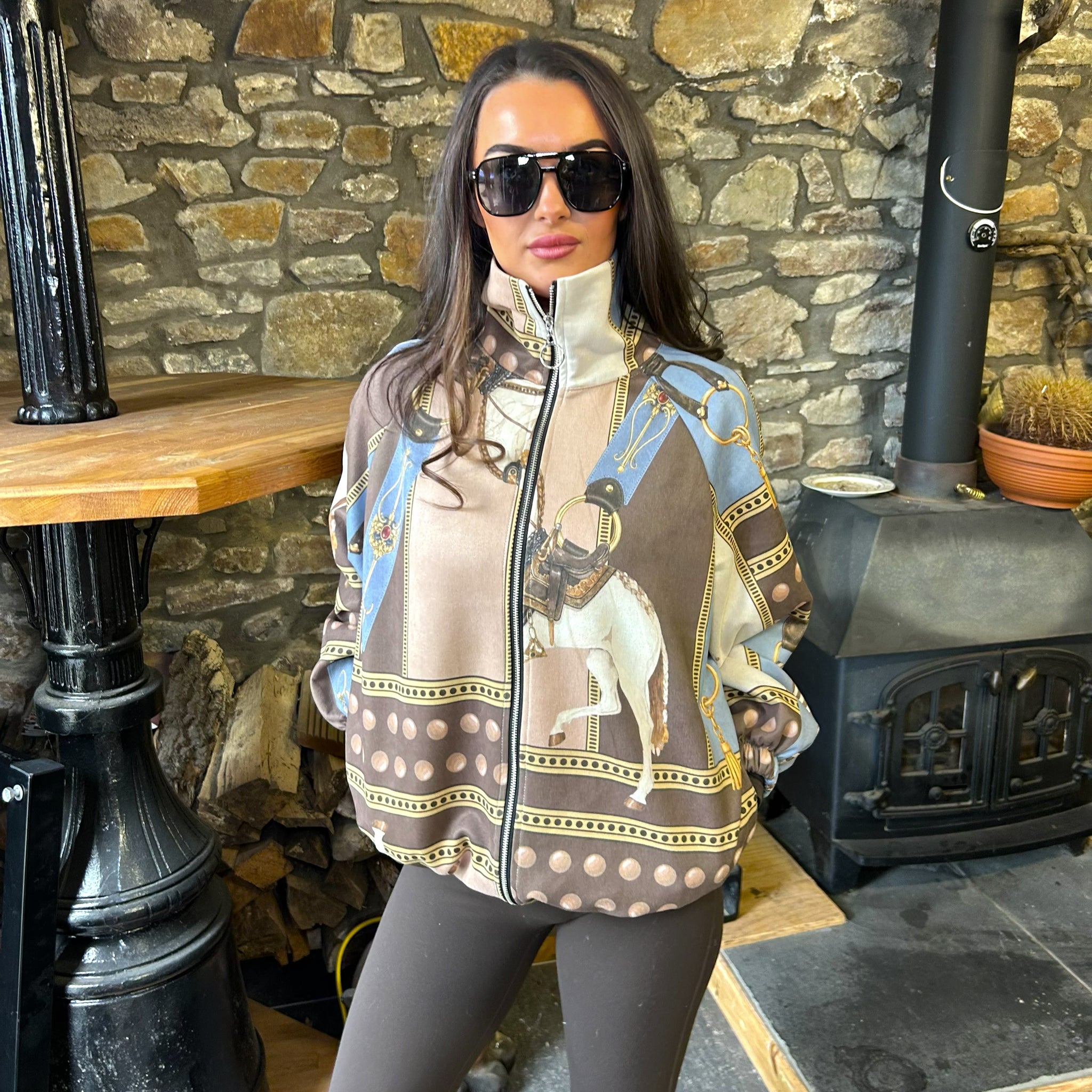 'Talia' - Equestrian Print Bomber Jacket