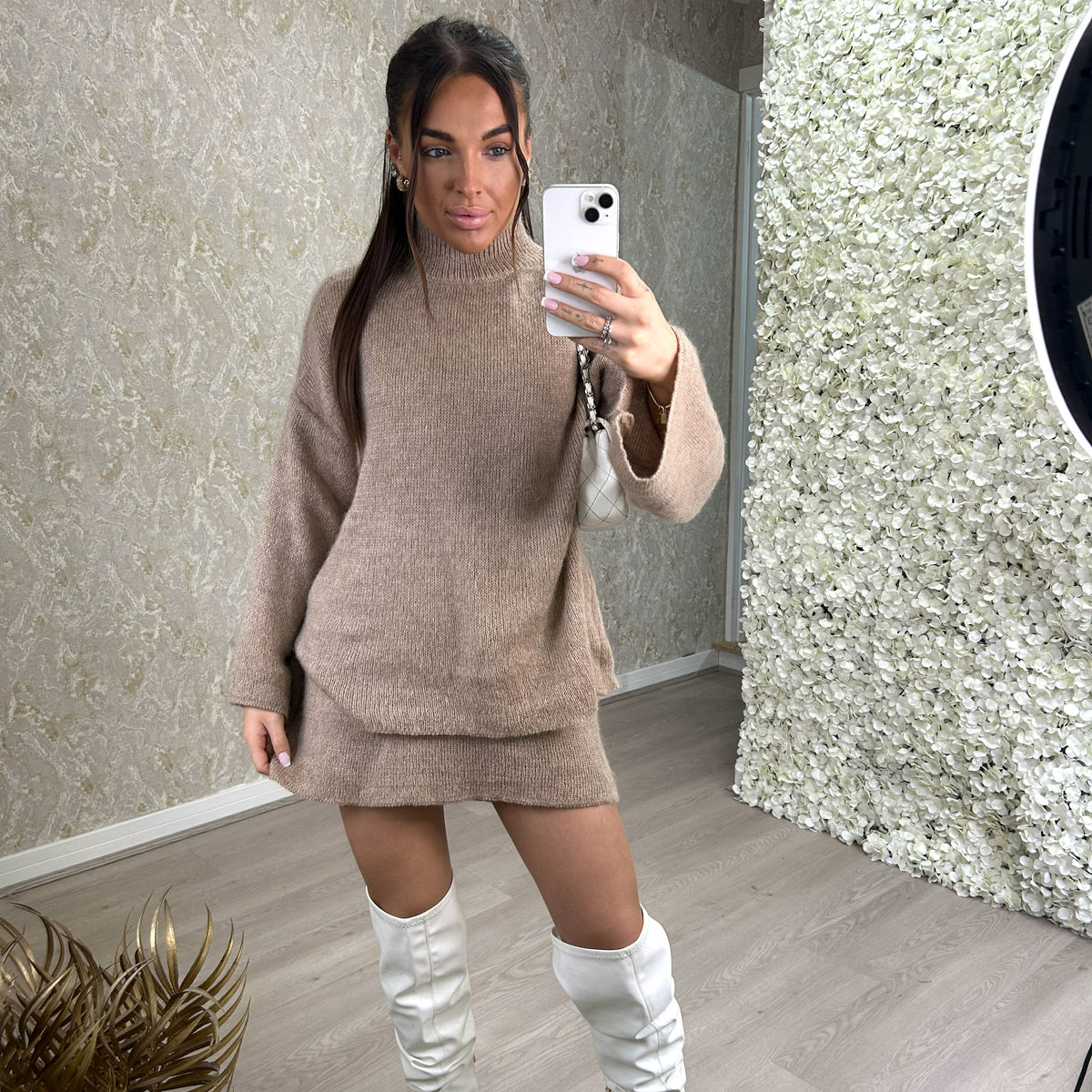 'Sabrina' - Plain Knitted Jumper And Skirt Set