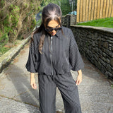'Thea' - Pinstripe Zip Cropped Jacket
