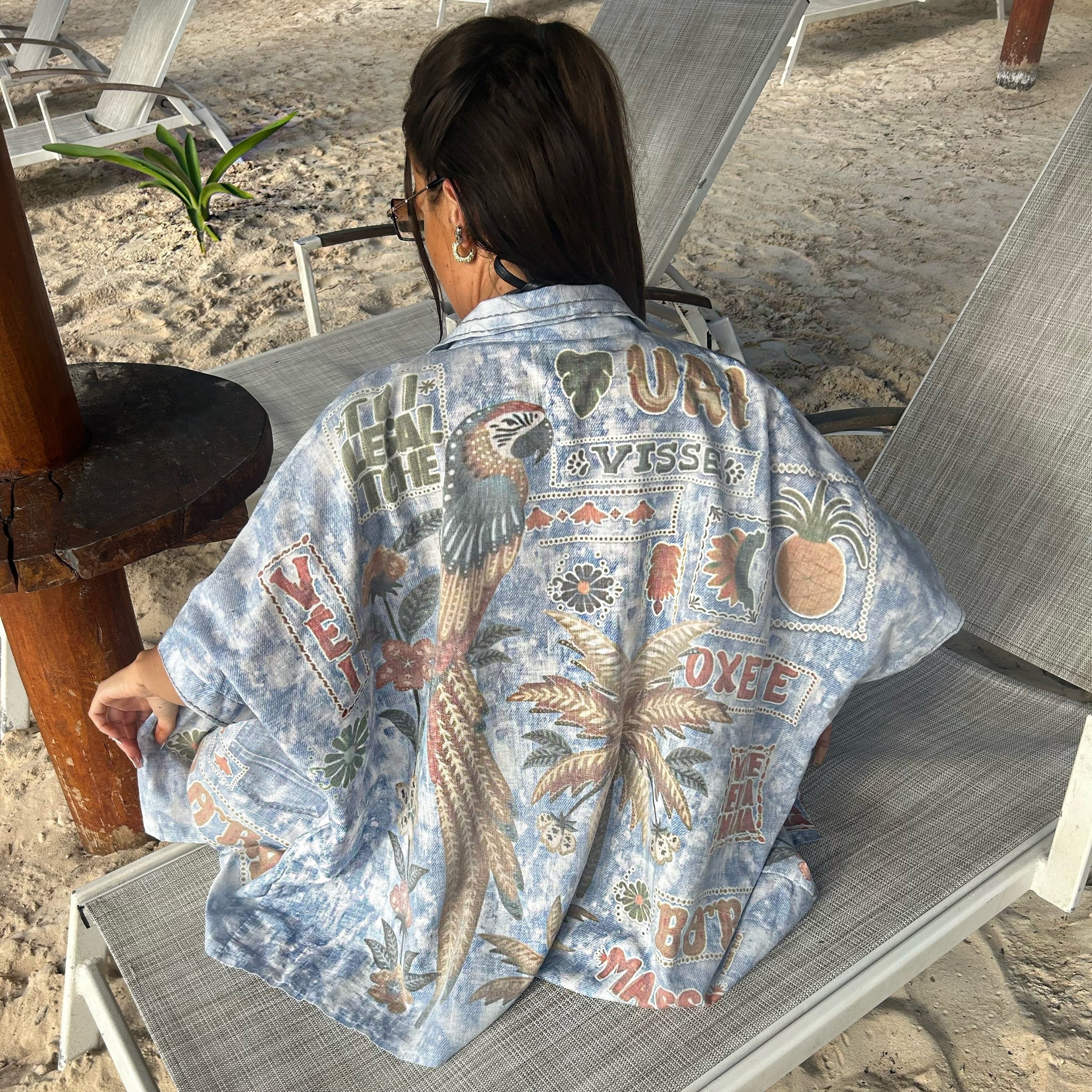 Oversized ‘Bora Bora’ Denim Look Acid Wash Shirt