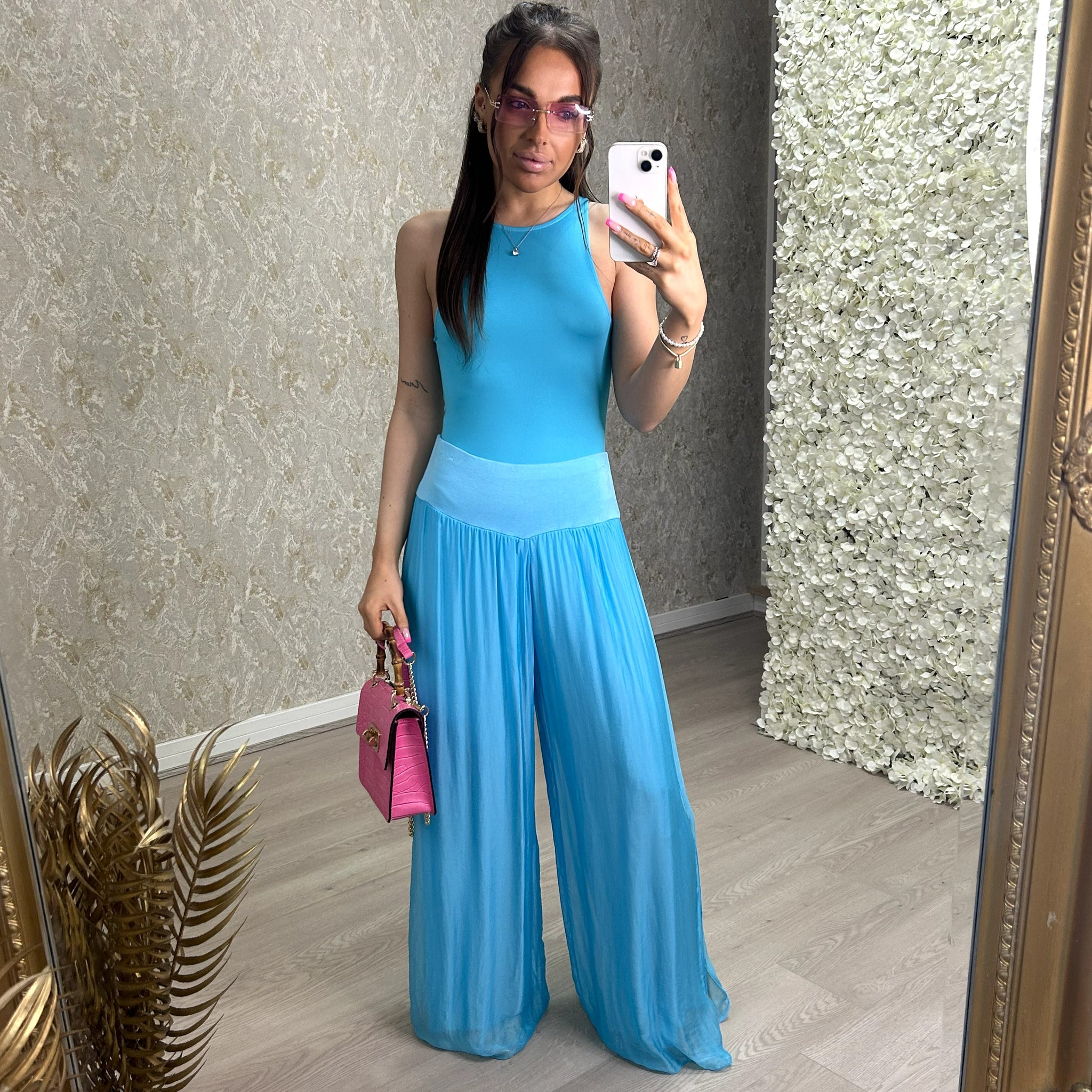 Straight Leg Silk Blend Trousers