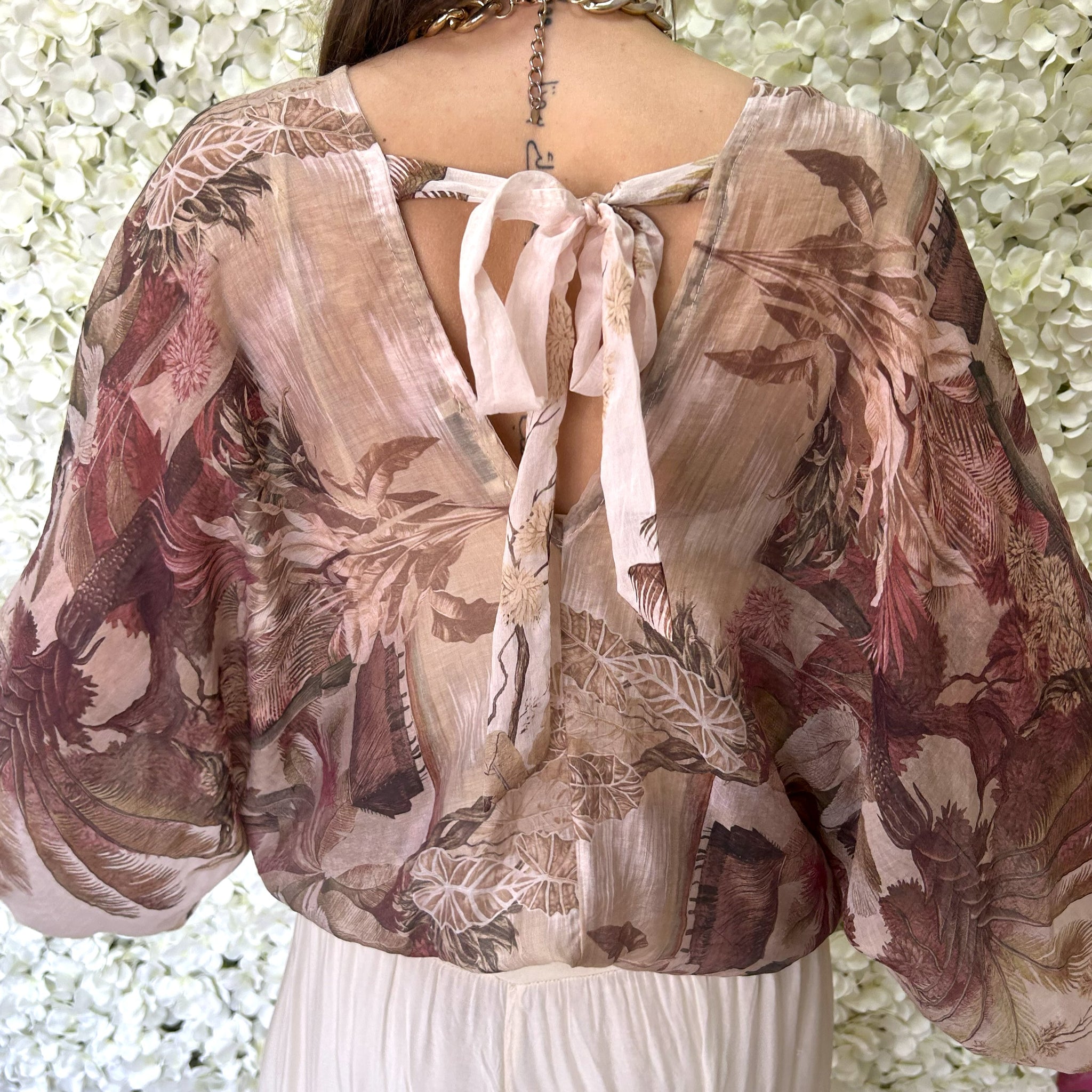 Sheer Foliage Print Top