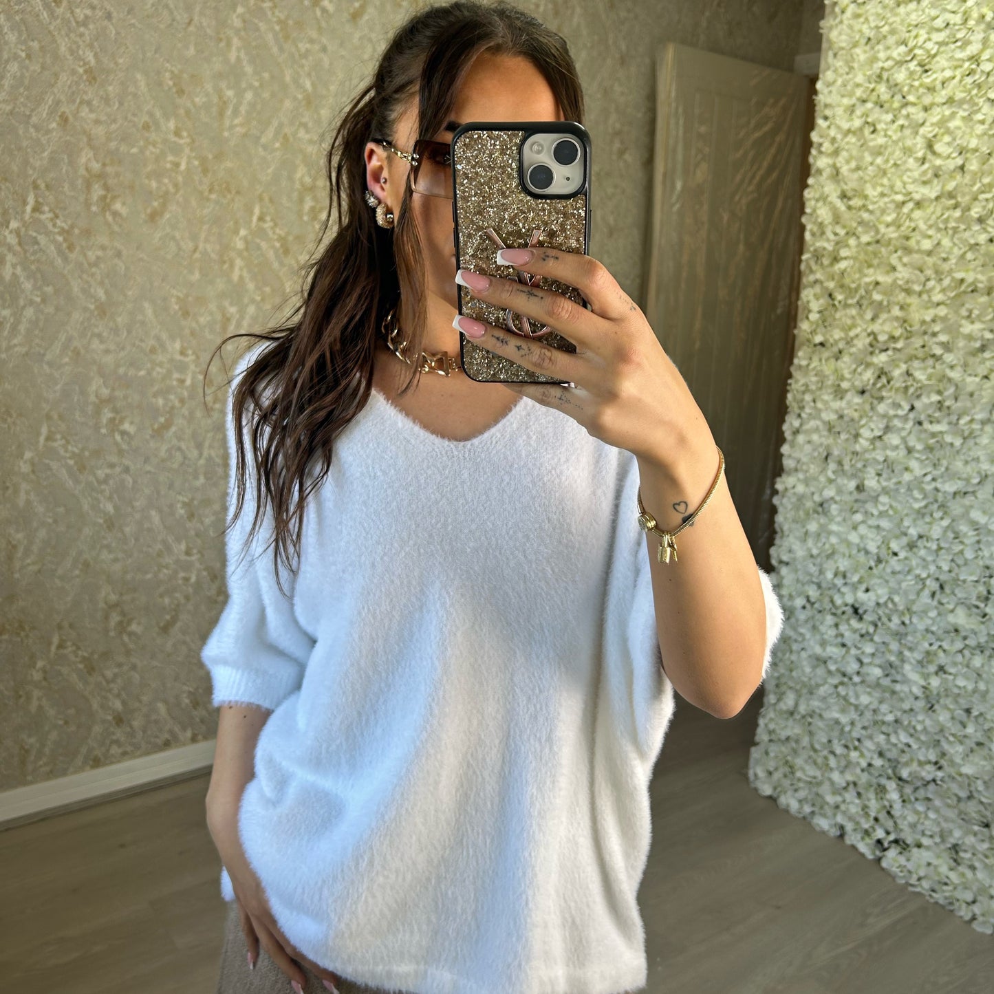 Faux Fur V-neck Top