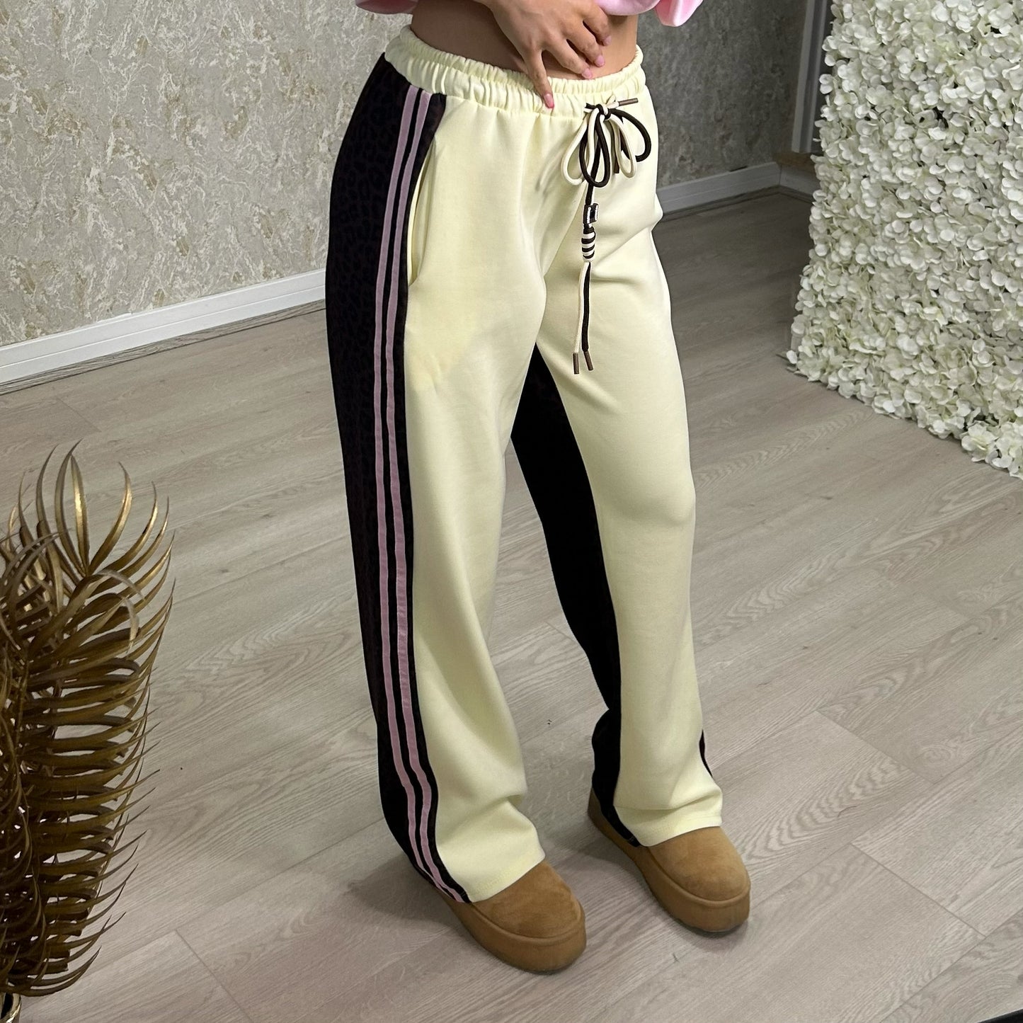 Leopard Joggers With Subtle Pink Stripes