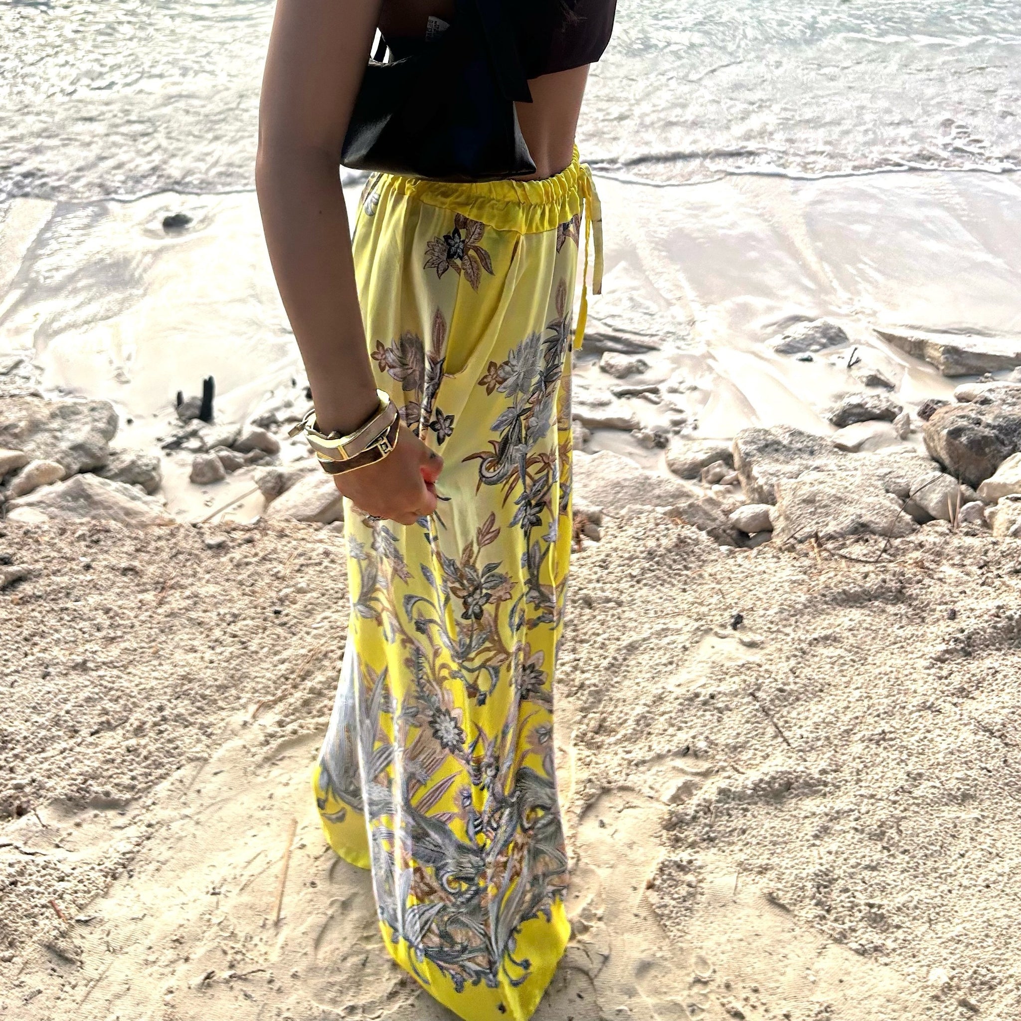 Yellow Flower Print Straight Leg Trousers