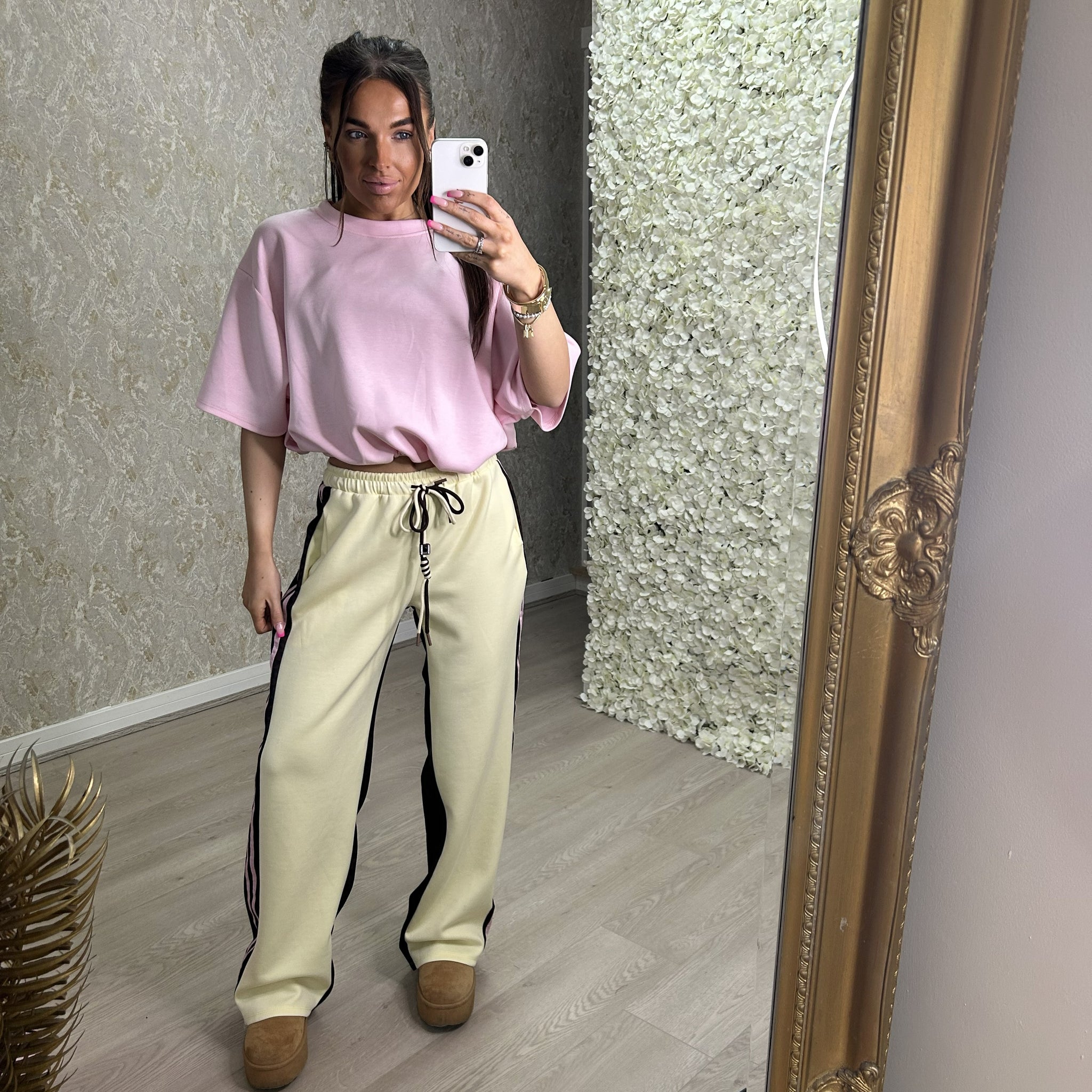 Leopard Joggers With Subtle Pink Stripes