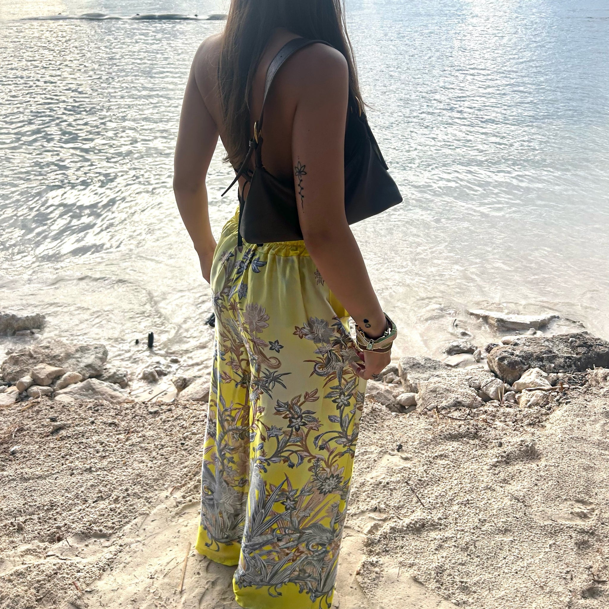 Yellow Flower Print Straight Leg Trousers
