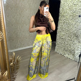 Yellow Flower Print Straight Leg Trousers