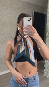 Retro Stripe Silk Neck Scarf