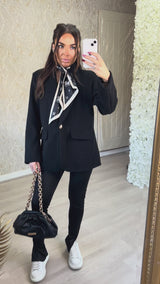 Black Blazer With Gold Button And Shoulder Pads