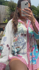 Italian Print Oversized Shirt