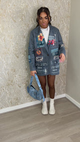 Denim Look Lightweight Patch Print Blazer