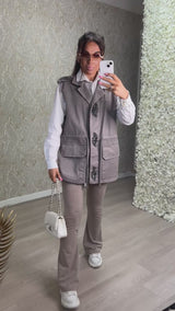 Utility Style Sleeveless Jacket With Black Diamond Gem Detail