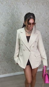 Beige Smart Blazer With Shoulder Pads