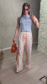 Straight Leg Trousers With Artisanal Embroidery