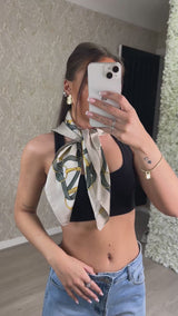 Beige Chain Print Neck Scarf